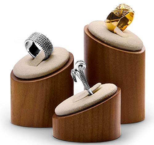 Papten Ring Halterung 3 Abgeschrägte Ringhalter, Holz Schmuckaufbewahrung Ringe Schmuck Display Ringständer Ring Organizer Schmuckständer Schmuckhalter (Beige)