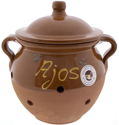 CERÁMICA ESPAÑA | Tarro para ajos | Ajero | Tarros de cocina | Recipiente para ajos | Tarros originales - Modelo M06 | 100% Hecho a mano | 20x17x21 cm