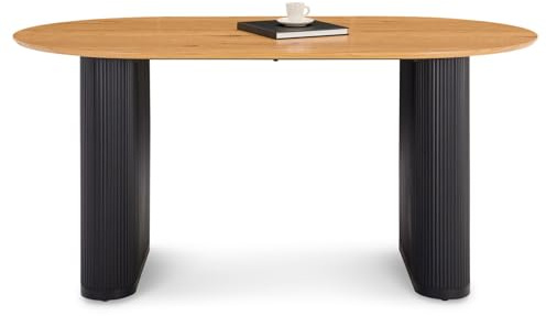 IDIMEX Esstisch Maxim schwarz/eicheoptik - moderner Tisch 160 x 90 cm, Design Küchentisch oval mit Säulenbeinen und Lamellen, Esszimmertisch für 6 Personen