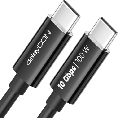 deleyCON 1m USB C Kabel USB3.2 Gen2 (10 Gbit/s + 100W Fast Charge) Ladekabel Datenkabel für SDD HDD Apple iPhone 17 16 15 Pro Max Air Galaxy S25 S24 S23 iPad MacBook iMac Tablet Switch PS5 Schwarz