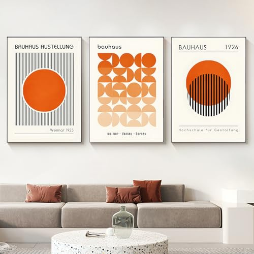 Bauhaus Orange Poster – Boho-Linien-Kunstdruck, Mitte des Jahrhunderts, moderne Wandkunst, abstrakte geometrische Drucke, Bilder für Schlafzimmer, 40,6 x 61 x 7,6 cm, rahmenlos