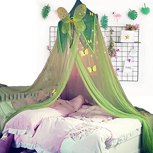 Betthimmel mit Schmetterlingen für Mädchen, Doppelbett, durchscheinendes Design mit großen Schmetterlingen, Grün