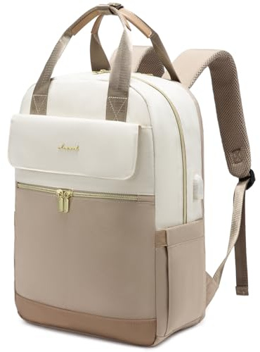 LOVEVOOK Backpack Womens, 17.3 Inch Large Laptop Rucksack Bag for Ladies, Lightweight Computer Backpack Work Bag with USB Port, Casual Daypacks Back Pack for School Uni Travel, Beige Khaki