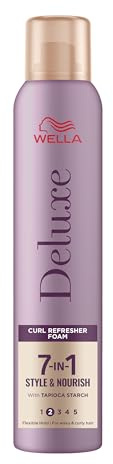 Wella Deluxe Curl Refresher Foam | Moisturizing Anti- Frizz Formula | With Tapioca Starch | For Curly & Wavy Hair | Flexible Hold | 7-in-1 Style & Nourish, 200ml