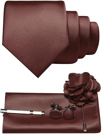 JEMYGINS Cravatta da uomo in twill monocolore, con gemelli quadrati tascabili, fermacravatta e spilla a fiori, set regalo per feste, affari, matrimoni, M