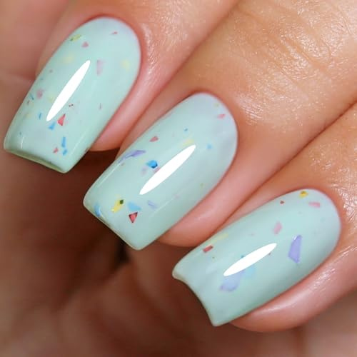 Ozzeal - Smalto in gel pastello, colore Verde chiaro con scaglie glitter, per lampada LED UV, ideale per manicure primaverile ed estiva, per uso in salone e a casa, 15 ml