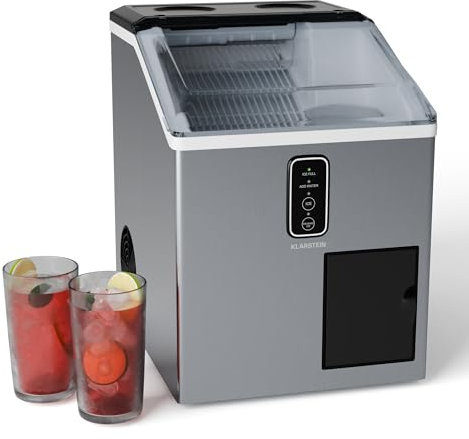 KLARSTEIN - Macchina del Ghiaccio, Acciaio Inox, 15kg/24h, Cubetti & Ghiaccio Tritato, Serbatoio: 1,8L, Pannello LED, Allarme del Livello dell'Acqua, Macchina del Ghiaccio per la Casa