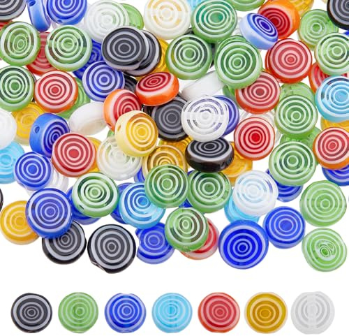DICOSMETIC 120Pcs Millefiori Glass Beads 8mm Mosaic Glass Beads Flat Round Glass Flower Bead Handmade Flower Pattern Bead for Earrings Bracelets Jewelry Making, Hole: 0.5mm