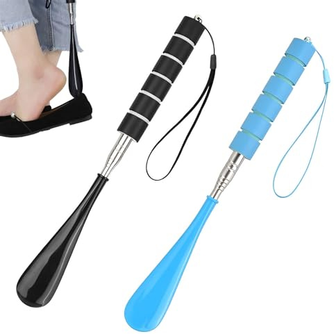 2 Stück Ausziehbarer Schuhanzieher,langer Griff,Schuhlöffel für Herren, Damen, Kinder, Senioren,Langer Schuhanzieher Edelstahl Shoe Horn Set Schuhlöffel Lang Kunststoff Mit Bequemen Griffen