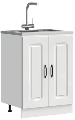 Homgoday Mueble bajo para Fregadero Kalmar Blanco 60x46x81,5 cm Mueble bajo de Cocina Módulos de Cocina sin encimera Mueble de Lavabo