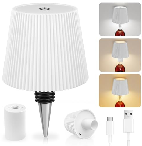 Flaschenlampe Aufsatz LED Aufladbar, 3 Einstellbare Farbtemperaturmodi, Touch Flaschen-Lampe, Schutzart IP54, Kabelloses USB Aufladbar Tischlampen, für Restaurant, Schlafzimmer, Garten, Bar.(Weiß)