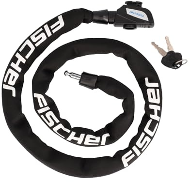 FISCHER Fahrradschloss, Kettenschloss Neopren mit 2 Schlüsseln, hohe Sicherheit für Fahrräder und E-Bikes, diebstahlsicher, schwarz, Länge: 130 cm
