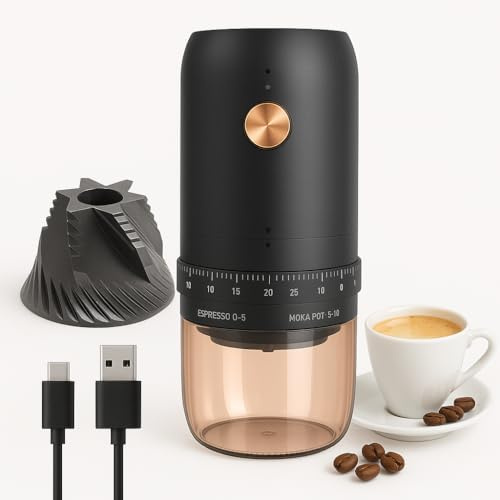 Rechargeable Coffee Grinder with Stainless Steel Burr – USB-C, Adjustable Settings