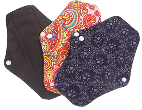 NIYANGLE Wiederverwendbare Menstruationsbinden aus Bambuskohle 3 Stück-pack Geeignet Waschbare Damenbinden aus Baumwolle mit Knopfverschluss Atmungsaktiv für Menstruationshosen