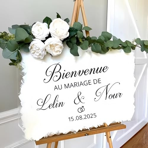 Signe De Bienvenue En Acrylique De Couleur Personnalisée Pour Mariages Affichage De Date Et Nom, Plaque Personnalisée De Signe De Bienvenue De Mariage, Décoration De Réception De Mariage(12x16 inch)