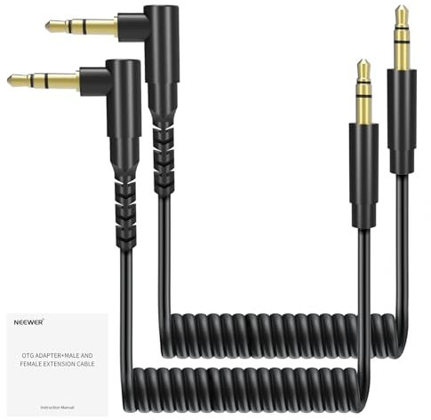 NEEWER Lot de 2 câbles auxiliaires TRS mâle 3,5 mm vers TRS mâle 3,5 mm compatibles avec DJI Mic Rode Wireless GO II Hollyland Lark NEEWER CM28 CM31 Microphone sans Fil Casque PC, LM16
