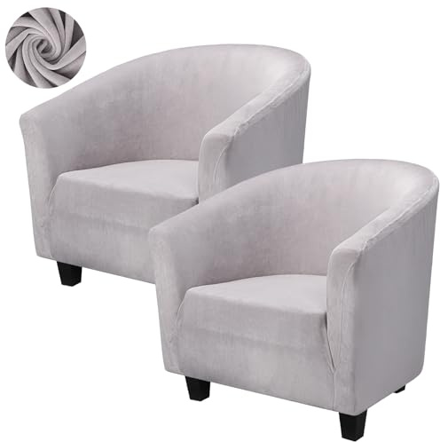 Segus Funda de Sillón, 2 Piezas Funda Butaca Elásticas, Protector de Sillón Club, Lavable y Antideslizantes, para Bar, Club, Comedor, Sala de Estar (Gris Claro, Terciopelo)