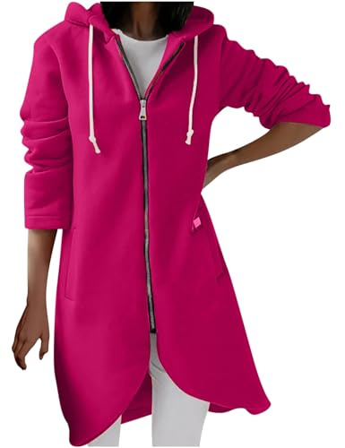 KOG Winterjacke Damen Lang Wintermantel Mode Herbstjacke College Jacke Einfarbig Frauen übergangsjacke Warmes Windbreaker Retro Hoodie Frau Teddyjacke Trainingsjacke Dufflecoat Pink XL