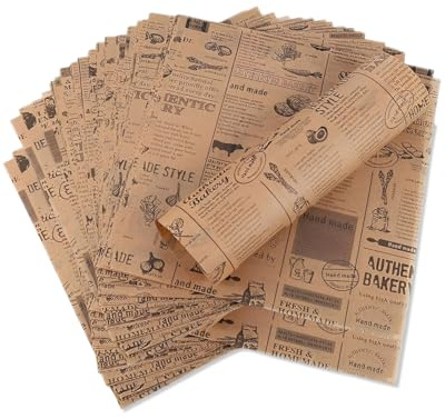 FUGLUS 100 Papier Emballage Alimentaire,Papier Anti Graisse Alimentaire,Papier Journal Alimentaire, Idéal pour Pain Sandwich Hamburger Frites Emballage de Cadeaux Pâtisserie (22 * 22cm)