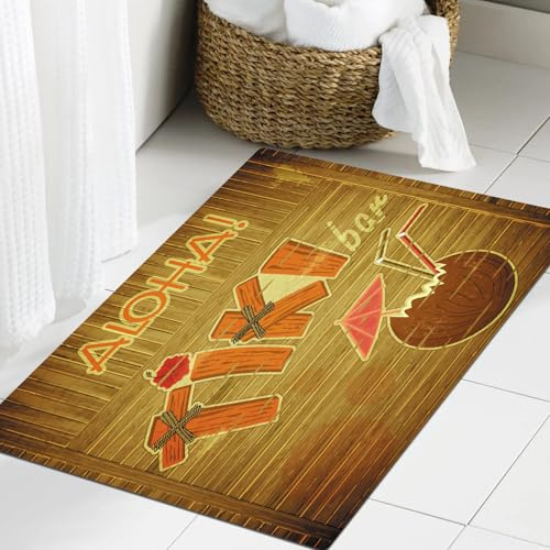 JHAOUNUK Quick-drying Bathroom Mat,Absorbent Floor Mat for Home,Rubber Non-slip Bottom,Easy to Clean,Bathroom Shower Mat,Vintage Hawaiian postcard - Retro Design Tiki Bar Menu on wooden backgr,24x36in