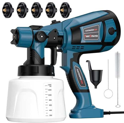 Spruzzatore per vernice, 800 W HVLP pistola a spruzzo elettrica con contenitore da 1400 ml, spruzzatore di vernice per recinzione con 5 ugelli e 3 modelli, spruzzatore per pareti e soffitti, interni