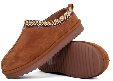 Women's Warm Clog Slippers – Faux Suede House Shoes with Fleece Lining and Non-Slip Sole for Indoor & Outdoor Use (TAN, One Size, Adult, Women, 7, Numeric, UK Footwear Size System, Medium)