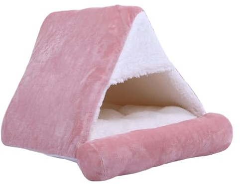 Luocute Pet Cave Bed, 18,9x20,47x15,75 Tum Hopfällbart Hundtält för Katthus med Supermjukt PP-material i Bomull, Mysigt Bekväma Husdjursbon Inomhus för små Medelstora Valpar Katter, Rosa