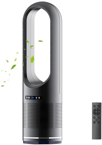 Ventilador de torre de 85 cm con control remoto, sin aspas, para uso doméstico, con 8 velocidades, oscilación de 80° y temporizador de 8 h. Purificador de aire de pie grande, con circulación