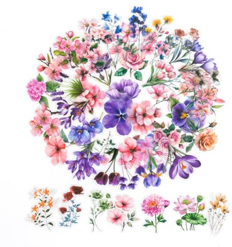 150 Transparent Scrapbook Stickers, Wasserfeste PET Blumen Sticker, Selbstklebend Dekorative Scrapbooking Aufkleber Scrapbook Zubehör Set für Scrapbook, Fotoalbum, journal (Klassischer Blumenstrauß)