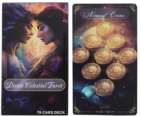 Juego de tarot celestial divino – Mazo místico, oráculo de 78 cartas para reunión de compañeros de clase, paquete astral con arte cósmico, juego de salón, placa de galaxia para contar historias
