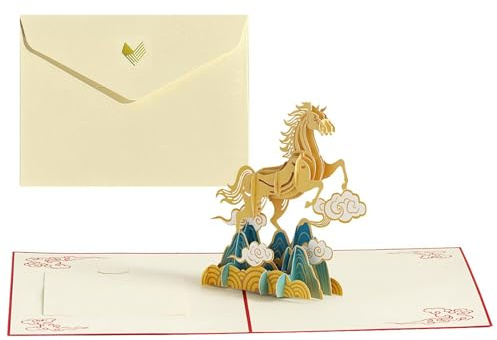 Tarjetas De Año Nuevo 2026 - 15x20cm Decoraciones De Tarjetas De Felicitación Del Año Del Caballo, Recuerdo Coleccionable Portátil Para Navidad, Vacaciones, Bodas, Bendiciones, Padres, Esposo, Esposa