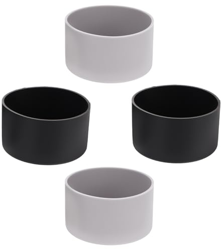 Homoyoyo Lot de 4 Housses Antidérapantes en Silicone Noir et Gris pour Bouteilles de Sport en Verre 7-7,5 Cm, Protection Isolante Polyvalente pour Gourde, Manchon Inférieur Solide Adapté