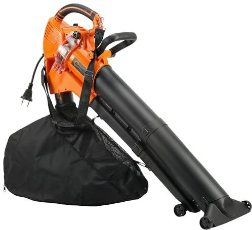 Outsunny Soffiatore e Aspiratore per Foglie 3-in-1 da 3000W con Trituratore, Sacco da 40L, 4 Ruote e Tracolla Regolabile, per Prati, Terrazzi e Vialetti