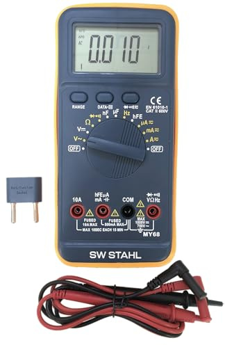 SW-Stahl 32235L Digital-Multimeter 600 V - Auto-Range Messgerät 10A | Gleichspannungs- und Frequenzmessgerät für Kondensatoren - Inklusive Sicherung und Batterie für mobile Ruhestromprüfung