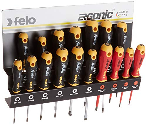 Felo 0715761391 Ergonomischer Schraubendrehersatz mit Stahlgestell inkl. Schlitz-, Vierkant-, Kreuzschlitz- und Torx-Größen (17-teilig)