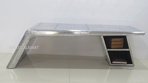 NauticalMart Vintage Aluminum Aviator Wing Desk Coffee Table Industrial Decor