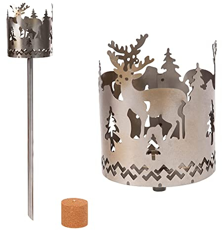 Novaliv Gartenfackel Hirsch 1x - Holzspäne mit Wachs - Schwedenfackel Pelletfackel Feuersäule Flammschalen Wachsfackel Gartenleuchte