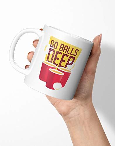 BLAK TEE Beer Pong Funny Slogan Go Balls Deep Porcelain Coffee and Tea Mug 330 ml