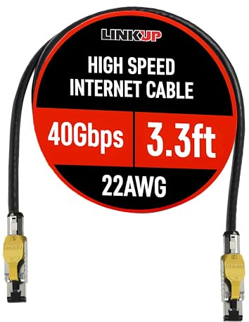 LINKUP - [GHMT & DSX8000 Certified Cat8 Ethernet Patch Cable S/FTP 22AWG Double Shielded Solid Cable | 2000MHz 2GHz 40Gbps | 5th-Gen Ethernet LAN Network 40G Structure Wires |Black| 1 M (3.3ft)