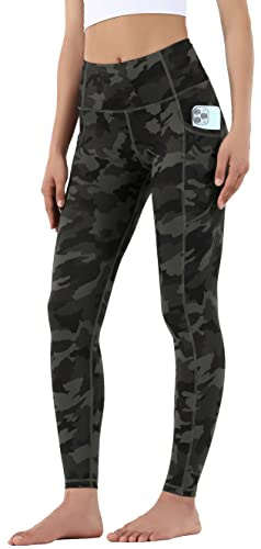 OVRUNS Yoga Pants for Women Tummy Control Gym Leggings with Pockets for Sport Athletic Workout Running - ArmyGreen Camo - M
