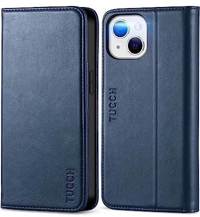 TUCCH Hülle kompatibel mit iPhone 13 (6,1) 2021, Dunkelblau | Flip Case, Handyhülle mit TPU, Standfunktion, Kartenfach, Schutzhülle für iPhone 13, Klapphülle, Handytasche