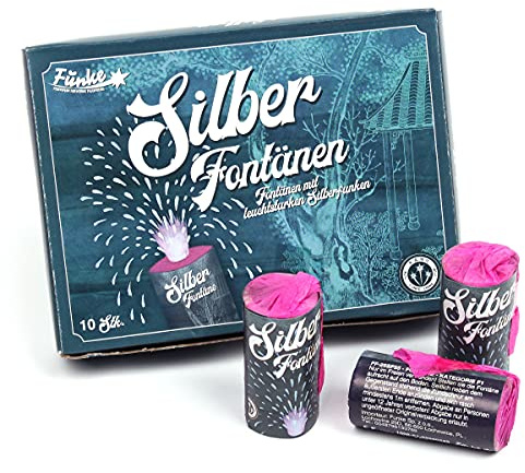 Vama Funke Silberfontäne Mini Vulkan - Fontänen Feuerwerk mit silbernem Funkenregen, Gartenfeuerwerk mit ca. 160 cm Effekthöhe, 10 Stück je Schachtel, CE-zugelassen (1)