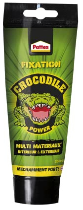 Pattex Crocodile Power - Colle Fixation Multi-Matériaux Intérieur & Extérieur (tube de 200 ml) – Colle forte tout usage – Colle blanche résistante sans solvant ni odeur
