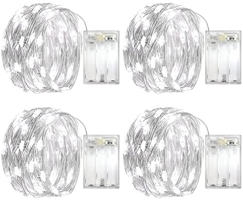 OEMG 4 Pack Battery Fairy Lights 5m 50 LED - 3 Twinkle Modes, Battery Operated Fairy Lights Mini String Lights for Bedroom Christmas Tree Garden Wedding Birthday Party White Decorations
