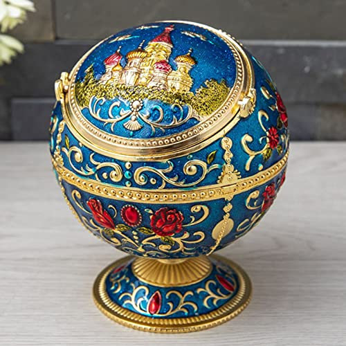 PRELGOSP Aschenbecher Retro, Globe Ashtray Handgestempeltes Rosenmuster Aschenbecher mit Deckel, Aschenbecher Windgeschützt für Draussen Innen Büro Wohnzimmer Haus Rauchen Zigaretten,E