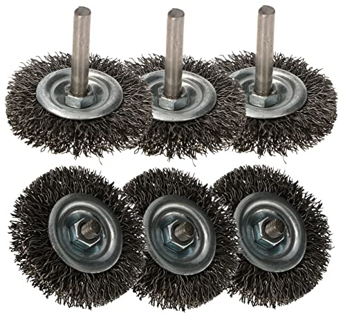KOTARBAU® 6er Set Scheibenbürste 50 mm mit Rundschaft gewellter Stahldraht für Bohrmaschinen