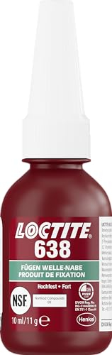 LOCTITE 638, hochfester Kleber für Welle-Nabe-Verbindungen, universell einsetzbarer Flüssigkleber für zylindrische Fügeteile, temperaturbeständiger Metallkleber für Getriebe, 1x10ml
