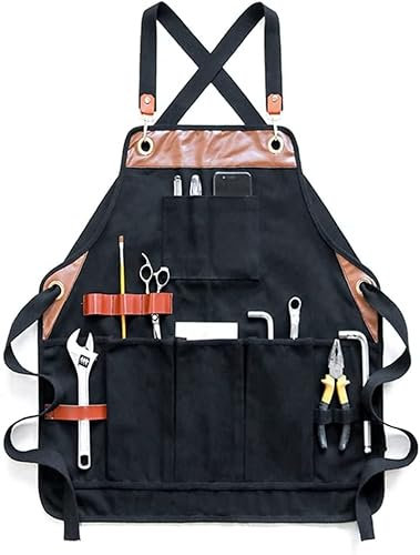 Arbeitsschürze, Werkzeugschürze für Schreiner, Werkzeugschürze, strapazierfähig, gewachstes Canvas, Lederverstärkung, zusätzliche Taschen, verstellbar, for Männer, Holzarbeiter, Schmied, Schweißer, Sc