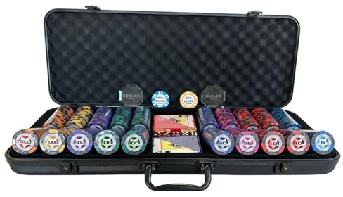 Pegasi Deluxe Pokerset 500PCS Koffer für Poker - Mehrfarbig | Indoor, Texas Hold'em Poker Set, Clay Classic Star Pokerchips, 5 Würfel, Dealer Button, 2 Decks professionellen Plastik