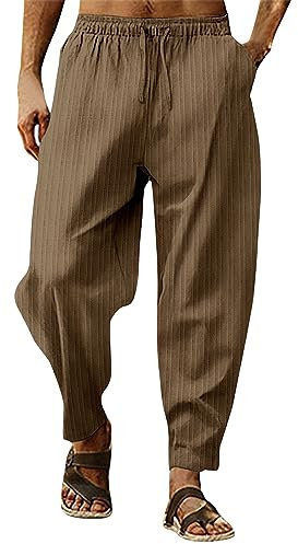 rtdgcv Herren Hosen Modern Kariert Männer Frühling Und Herbst Casual Hosen Mit Einfarbig Gestreiften Elastische Lose Hosen Mode Jogginghose Jogginghose Jungen (Brown, S)